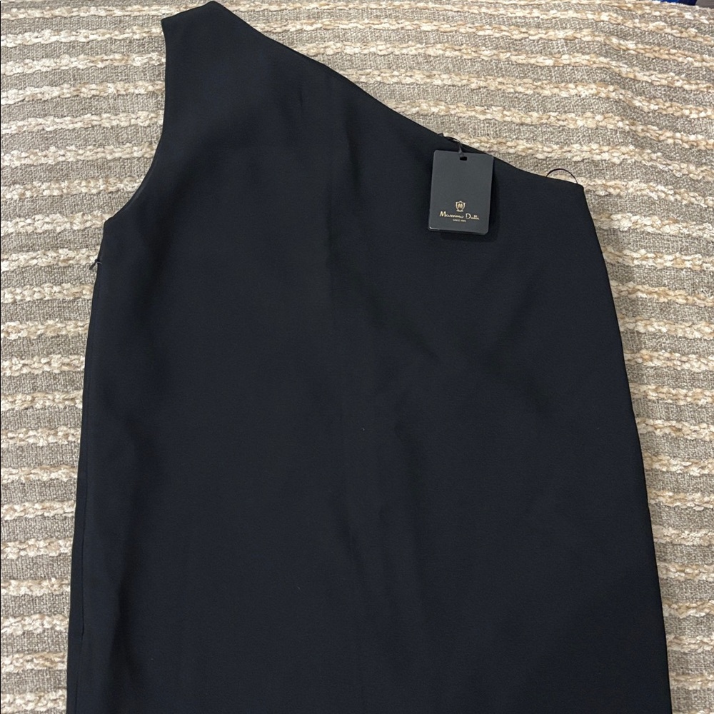 Massimo Dutti Black One Shoulder Shift Cocktail Special Occasion Dress Size 6 - Picture 6 of 13